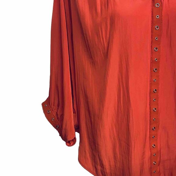Chico's Women's Orange Batwing Sleeve Flowy Popover Top Size 1 (M) Gold Eyelet - Picture 4 of 9